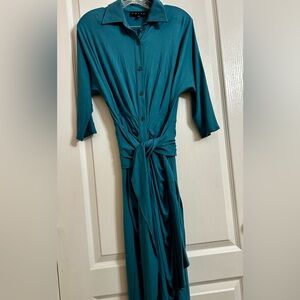 Button-Front Teal Maxi Dress with Tie Waist